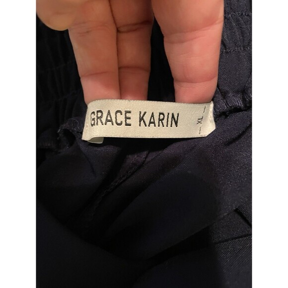 Grace Karin Navy Blue High Rise Paperbag Skinny Cropped Belted Pants Sz XL - Picture 5 of 5